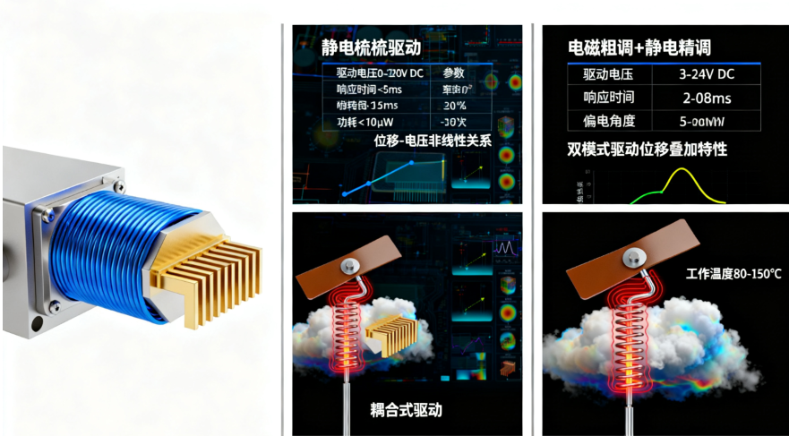 MEMS光開關(guān)靜電梳齒驅(qū)動(dòng)扭臂式熱驅(qū)動(dòng)耦合式特性對(duì)比