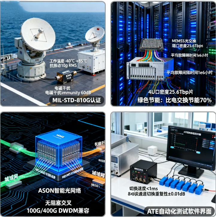 MEMS光開關(guān)光通信網(wǎng)絡(luò)數(shù)據(jù)中心光學(xué)測(cè)試航天軍事應(yīng)用