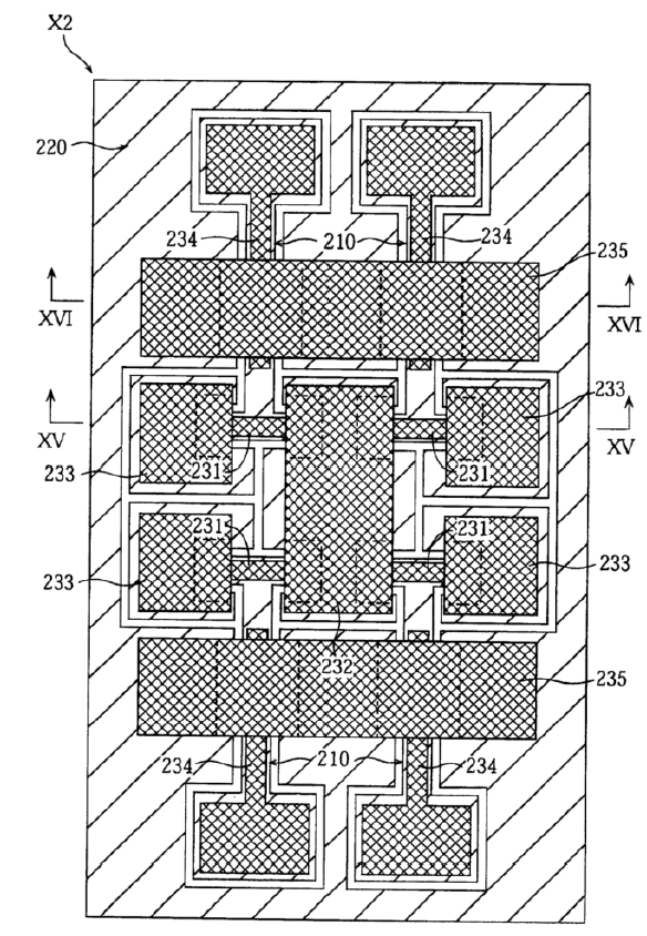 第二實(shí)施例的微型開關(guān)器件的平面圖 第二實(shí)施例的微型開關(guān)器件的平面圖