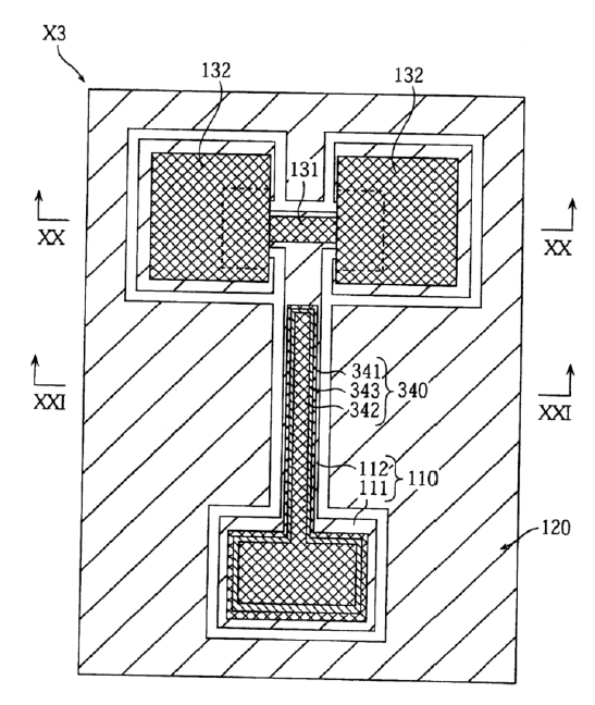 第三實(shí)施例的微型開關(guān)器件的平面圖 第三實(shí)施例的微型開關(guān)器件的平面圖